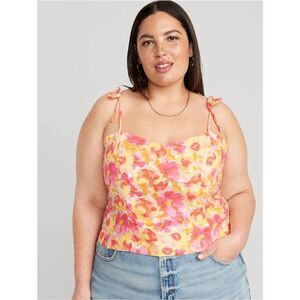 New! OLD NAVY Fitted Linen-Blend Tie-Shoulder Floral Cropped Cami Top NWT Sz XL